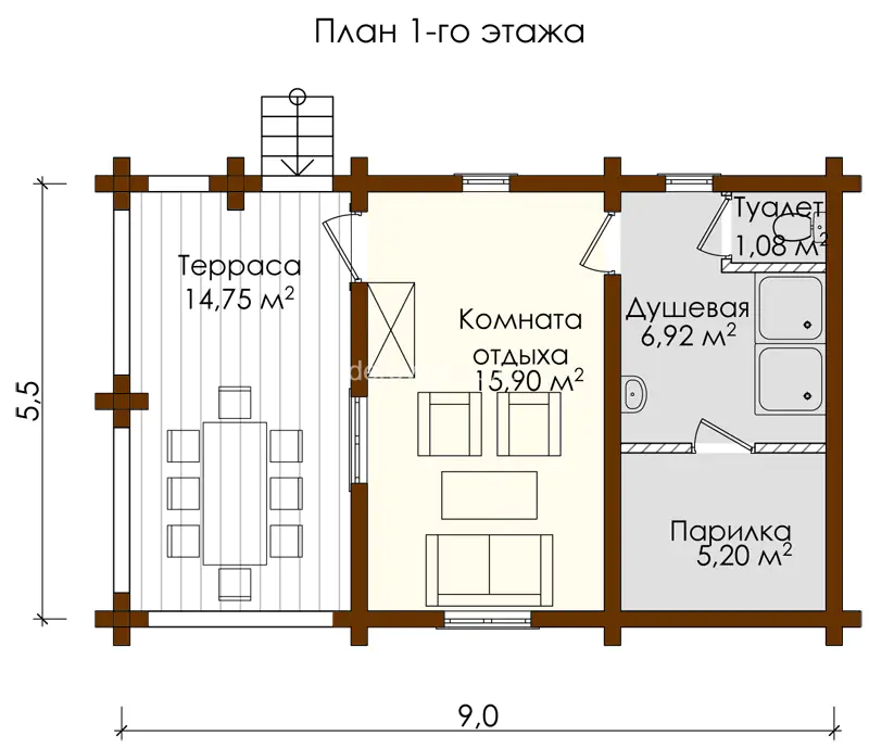 Планировка проекта «Баня 5х9»