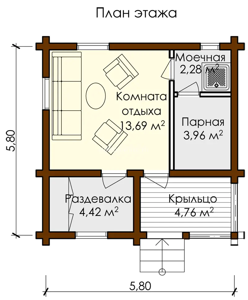Планировка проекта «Баня 6х6»